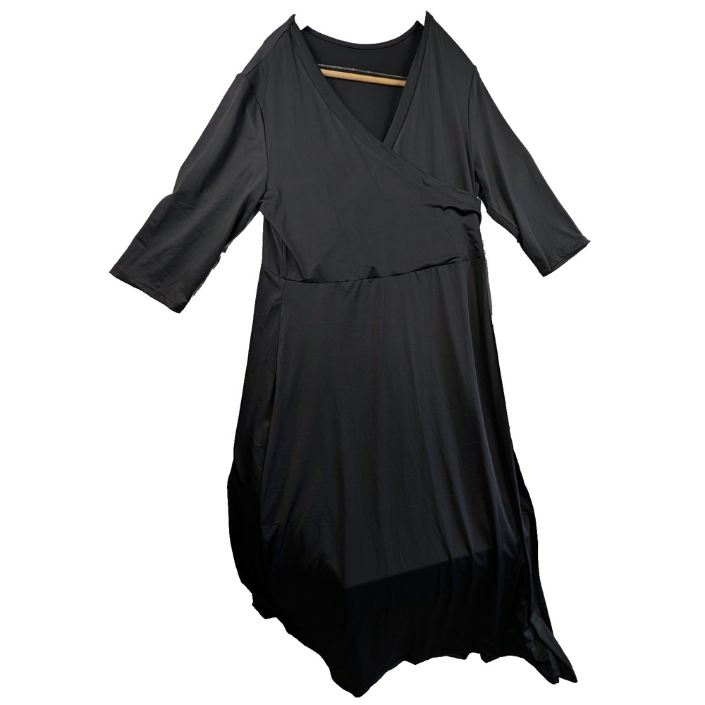 Black Maxi Dress XXL Long Sleeve Wrap V Neck Elegant Flowy Goth Sretchy Witchy
